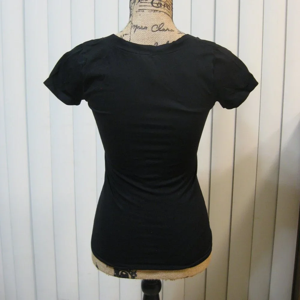 NWT Bebe black tee t shirt top petite small P S_4